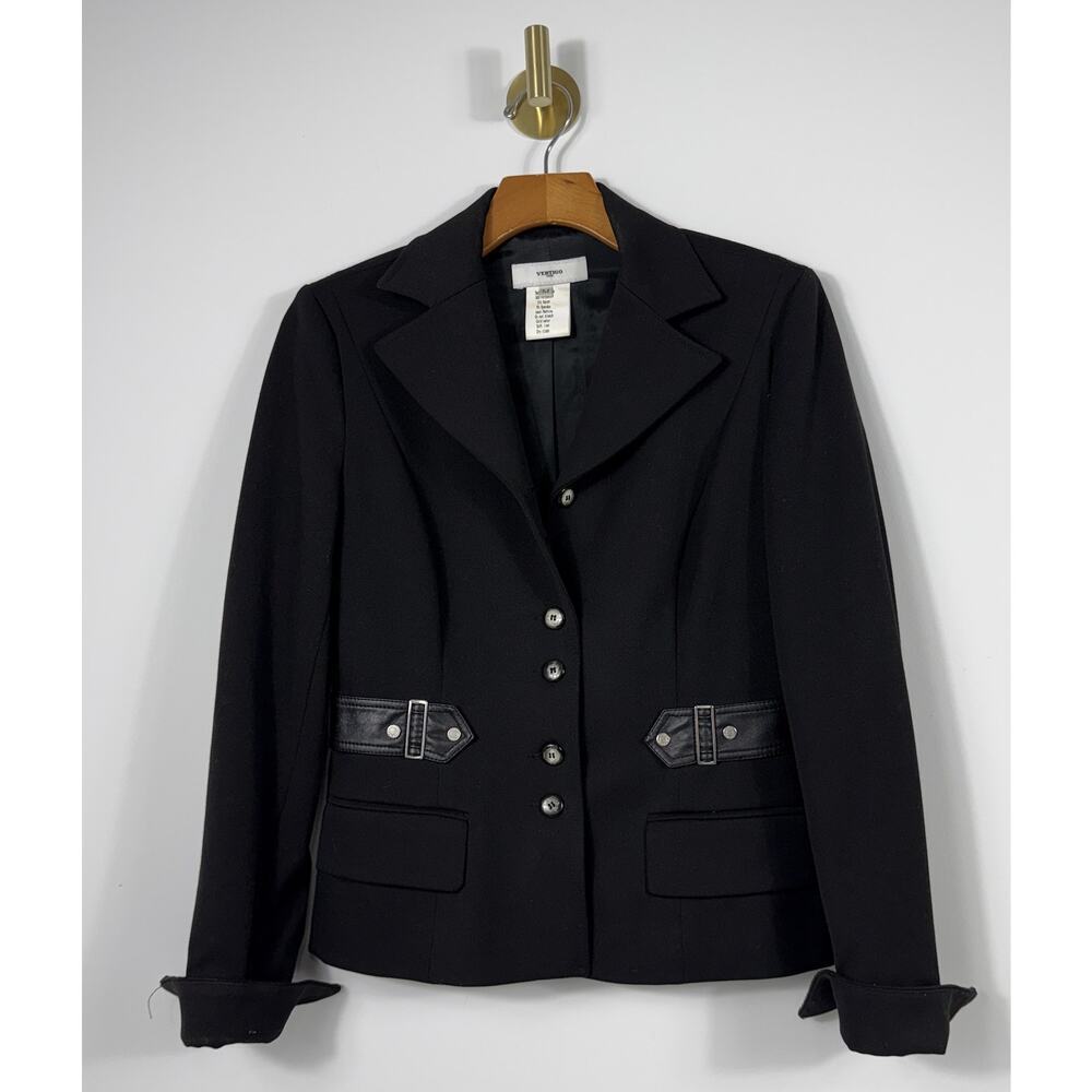 Vintage Y2K Vertigo Paris Black Blazer Leather Silver belt Military vibe Size M
